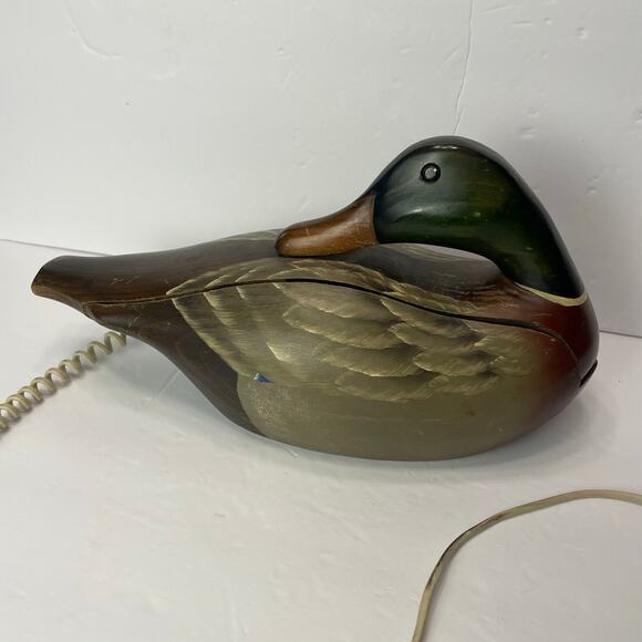 Vintage Wooden Mallard Duck Decoy Telephone Phone Hand Painted Untested - Picture 6 of 13